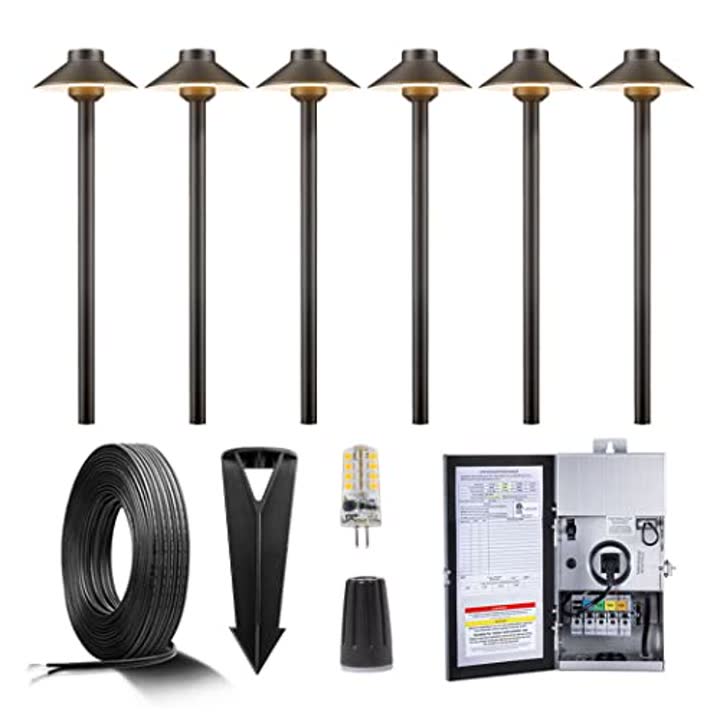 Gardenreet Brass Low Voltage Landscape Path Lights(6 Pack) Kit 12V LED with…