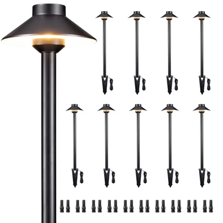 Gardenreet Solid Brass Landscape Path Lights - 12V Black Low Voltage Pathway…